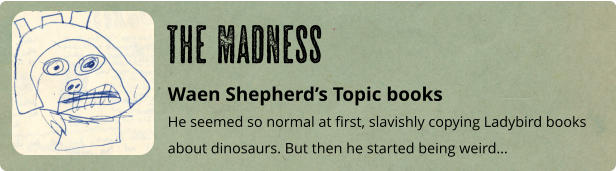 Waen Shepherd’s Topic books He seemed so normal at first, slavishly copying Ladybird books about dinosaurs. But then he started being weird… The Madness